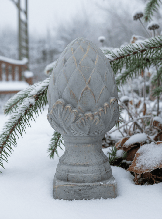 Pinienzapfen Terracotta Grau-Gold – Gartendeko Landhausstil {{ Shabby Chic und Landhaus Deko }} {{ www.Stein-Alt.de }}
