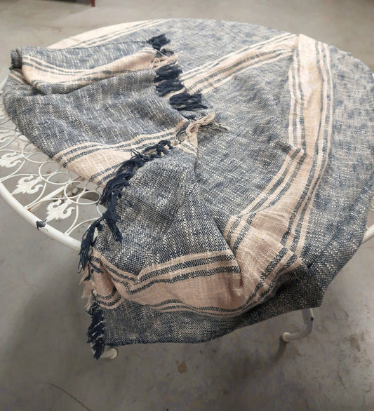 Plaid Kuscheldecke 100% Baumwolle Blau-Beige - Clayre & Eef {{ Shabby Chic und Landhaus Deko }} {{ www.Stein-Alt.de }}