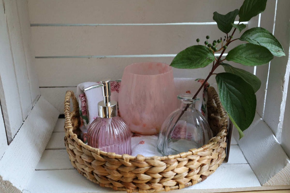Windlicht Romantisches Windlicht Rosa - Glas Teelichthalter im Landhausstil Shabby Chic und Landhaus Deko bei www.Stein-Alt.de