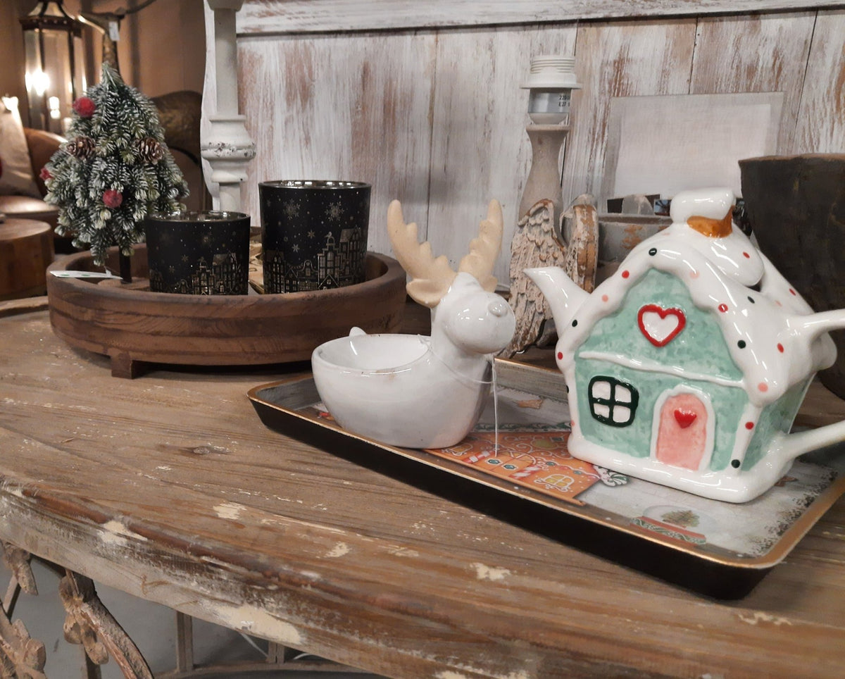 Servierschale Servierschale Elch aus Porzellan - Weihnachtsdeko im Landhausstil Shabby Chic und Landhaus Deko bei www.Stein-Alt.de