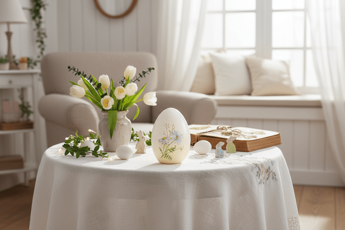 Figur Terrakotta Ei mit Kornblumen – Frühlingsdeko Ostern Landhausstil Shabby Chic und Landhaus Deko bei www.Stein-Alt.de