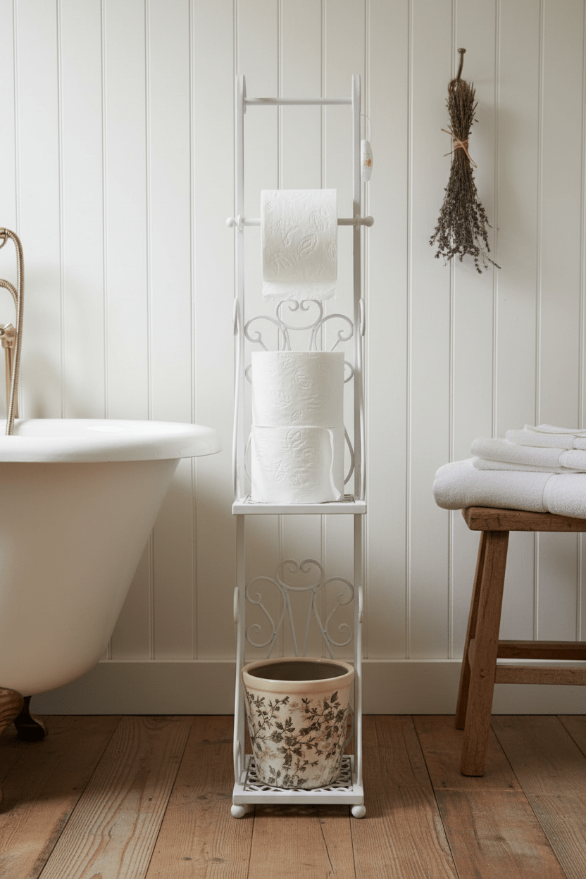 Toilettenpapierhalter Metall Weiß - Shabby Chic Vintage WC-Rollenhalter 97cm {{ Shabby Chic und Landhaus Deko }} {{ www.Stein-Alt.de }}