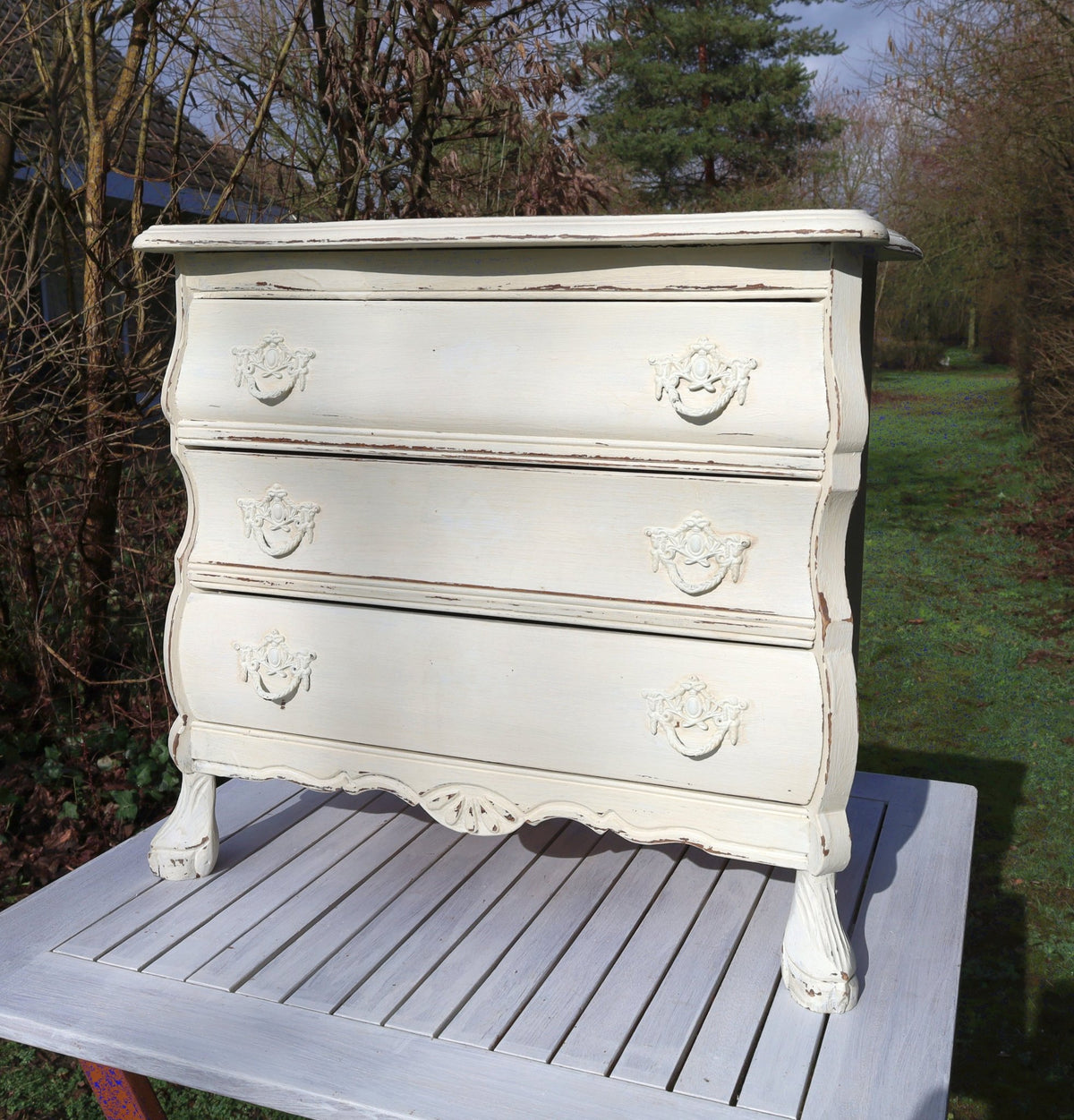 Kommode Vintage Kommode Creme Barock-Stil Shabby Chic | Massivholz Beistelltisch Shabby Chic und Landhaus Deko bei www.Stein-Alt.de