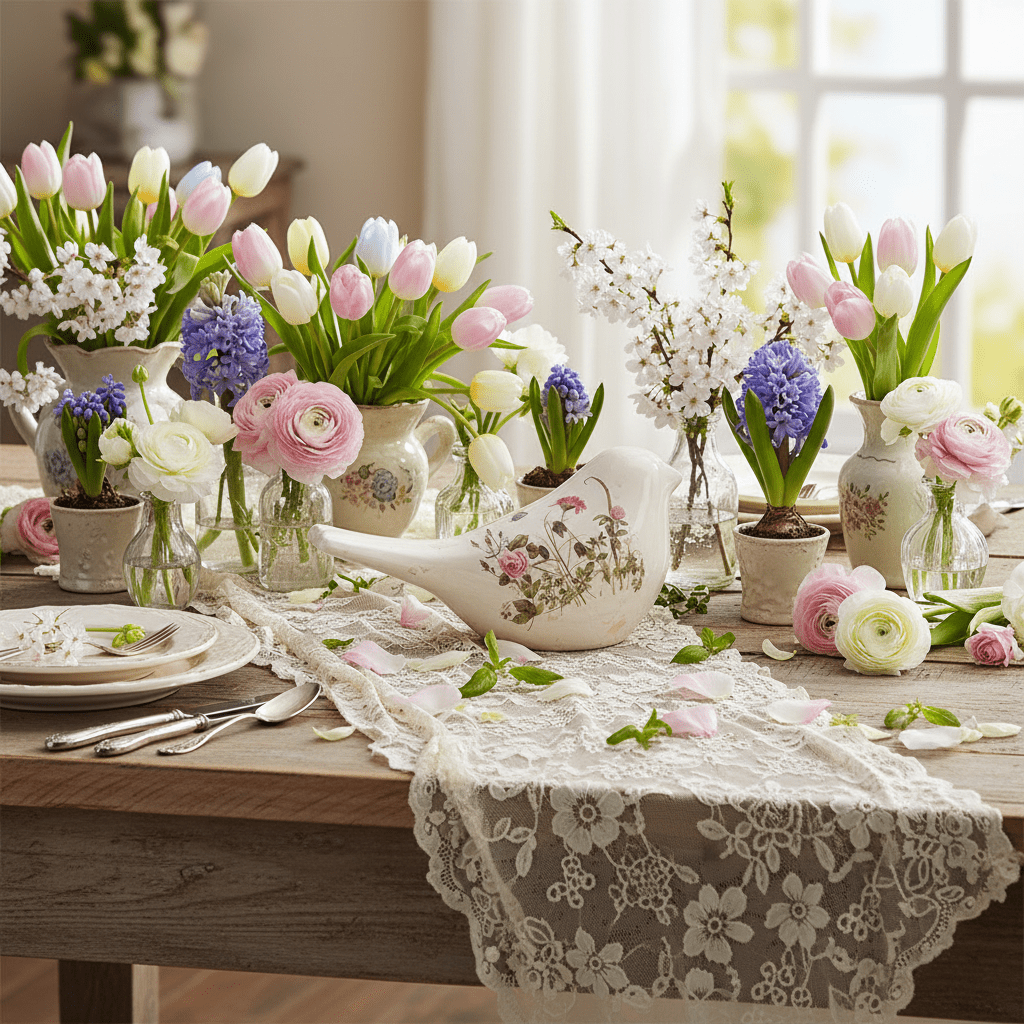 Vogel Frühlingsdeko Keramik Beige Blumenwiese Landhausstil - Clayre & Eef {{ Shabby Chic und Landhaus Deko }} {{ www.Stein-Alt.de }}