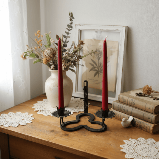 Wandkerzenhalter Hufeisen Gusseisen Schwarz - Kleeblatt-Design für 2 Kerzen Landhaus {{ Shabby Chic und Landhaus Deko }} {{ www.Stein-Alt.de }}