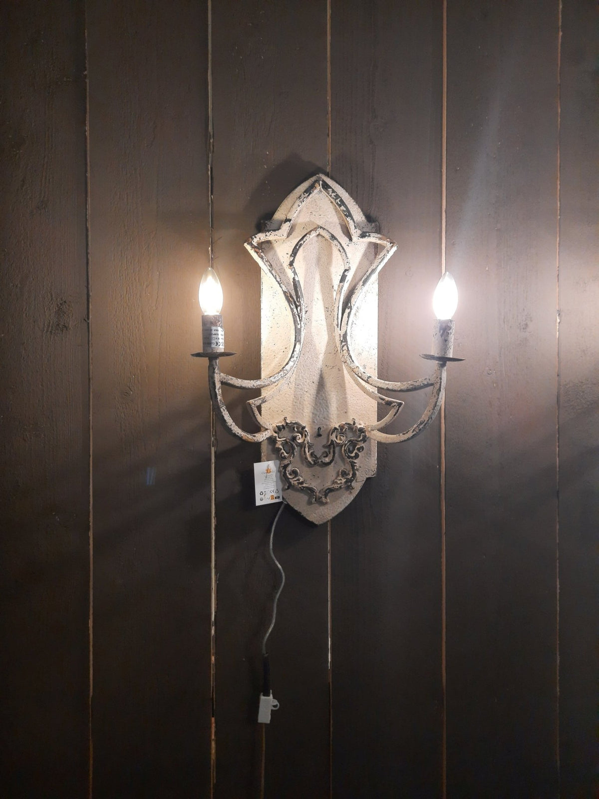 Wandleuchte Wandleuchte Metall Shabby Chic Beige Gold 2-flammig - Clayre & Eef Shabby Chic und Landhaus Deko bei www.Stein-Alt.de