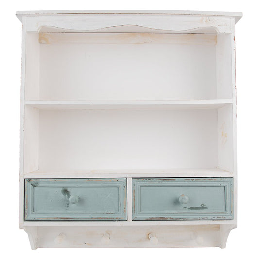 Wandregal Holz mit Schubladen & Haken - Shabby Chic Landhausstil Weiß, Braun {{ Shabby Chic und Landhaus Deko }} {{ www.Stein-Alt.de }}