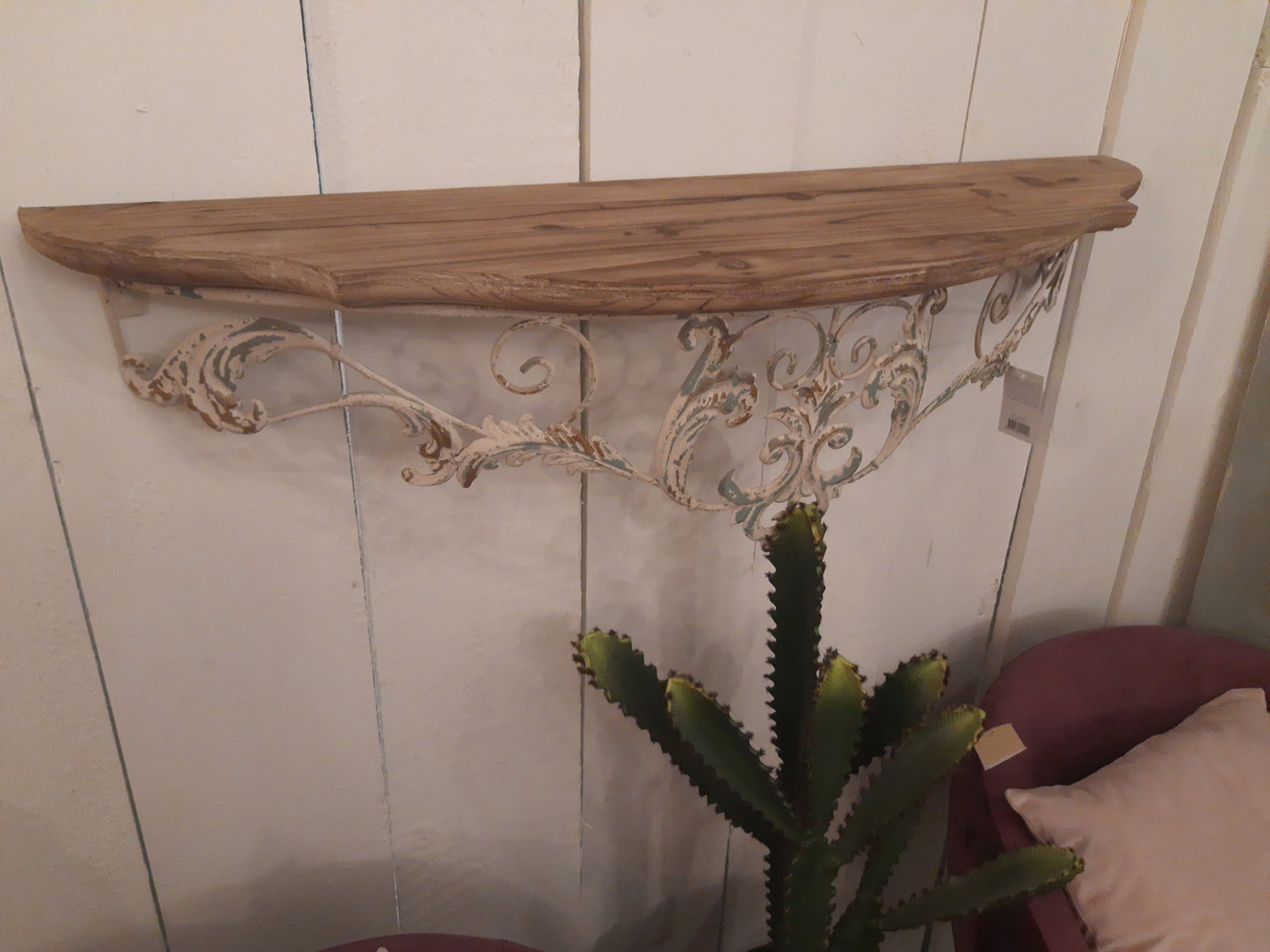 Wandregal Shabby Chic – Schmiedeeisen & Holz, halbrund, 100 cm {{ Shabby Chic und Landhaus Deko }} {{ www.Stein-Alt.de }}