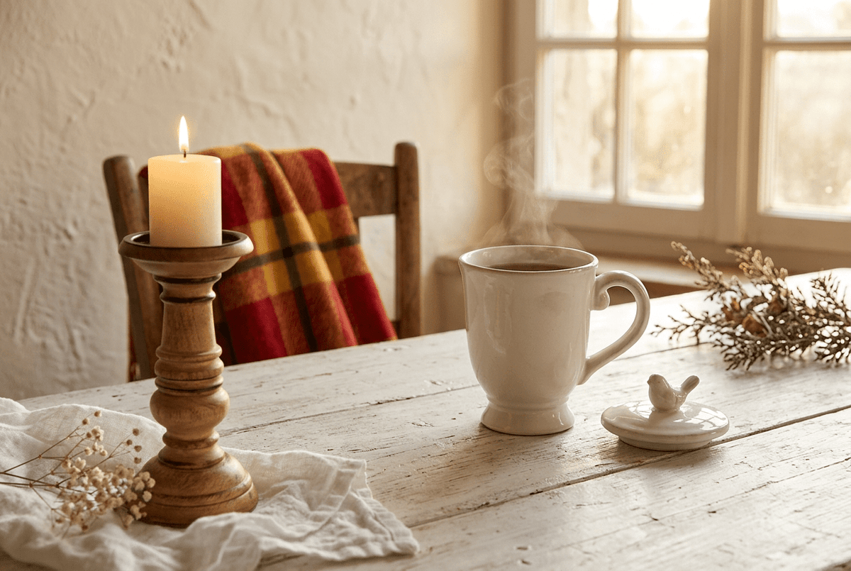 Gemütliche Cottage-Winterszene mit Produkten aus deiner Kollektion