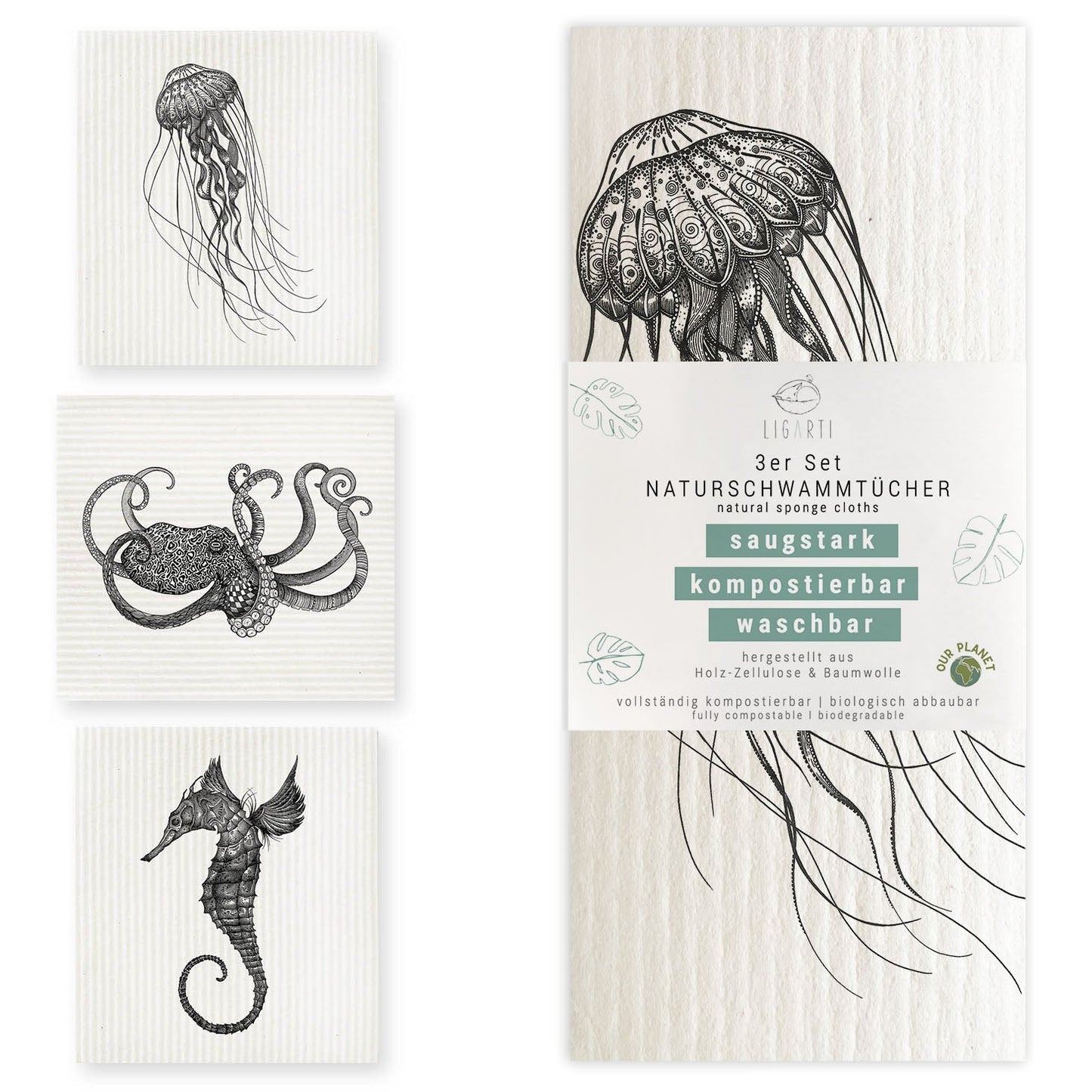 Zero Waste Schwammtücher - Bio Baumwolle & Holz, kompostierbar