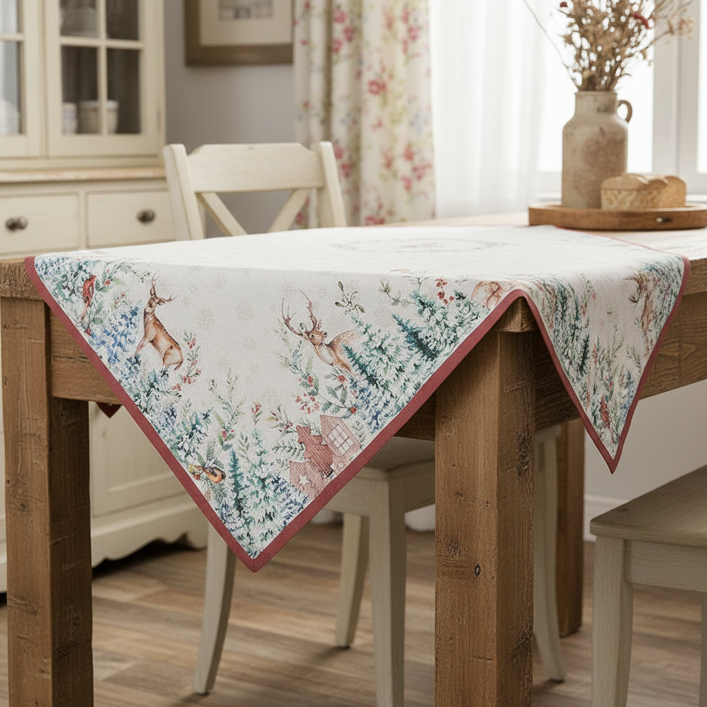 Tischdecke Winterwald / Weihnachten aus 100 % Baumwolle