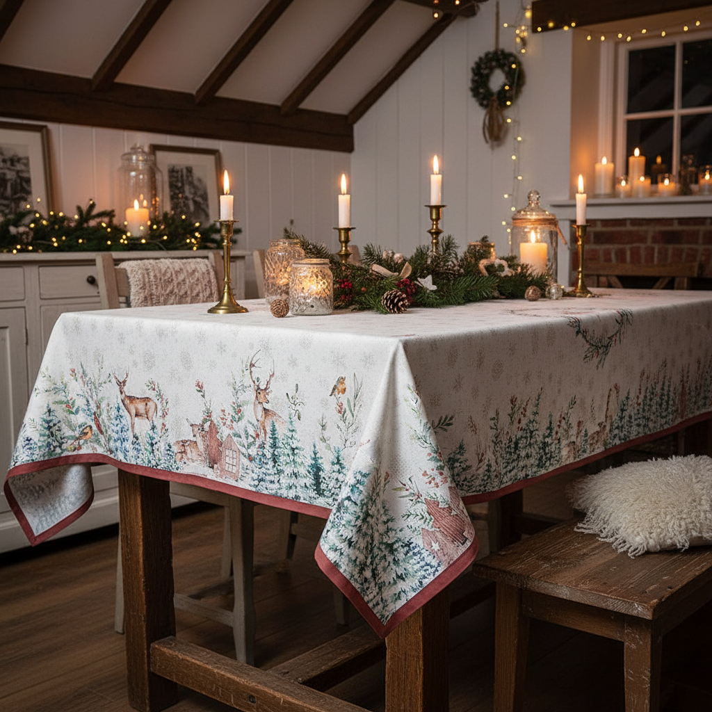Tischdecke Winterwald / Weihnachten aus 100 % Baumwolle