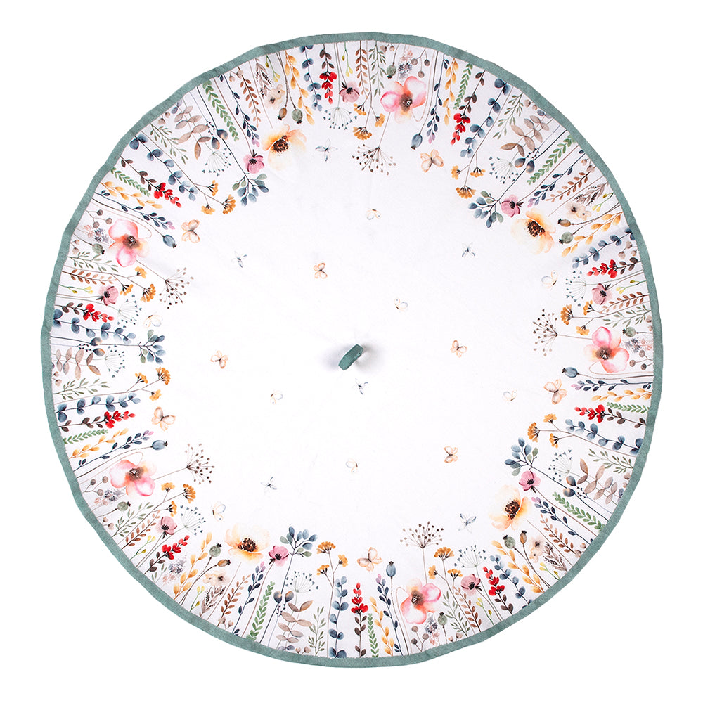 White cotton tablecloth with floral motif - country style shabby chic