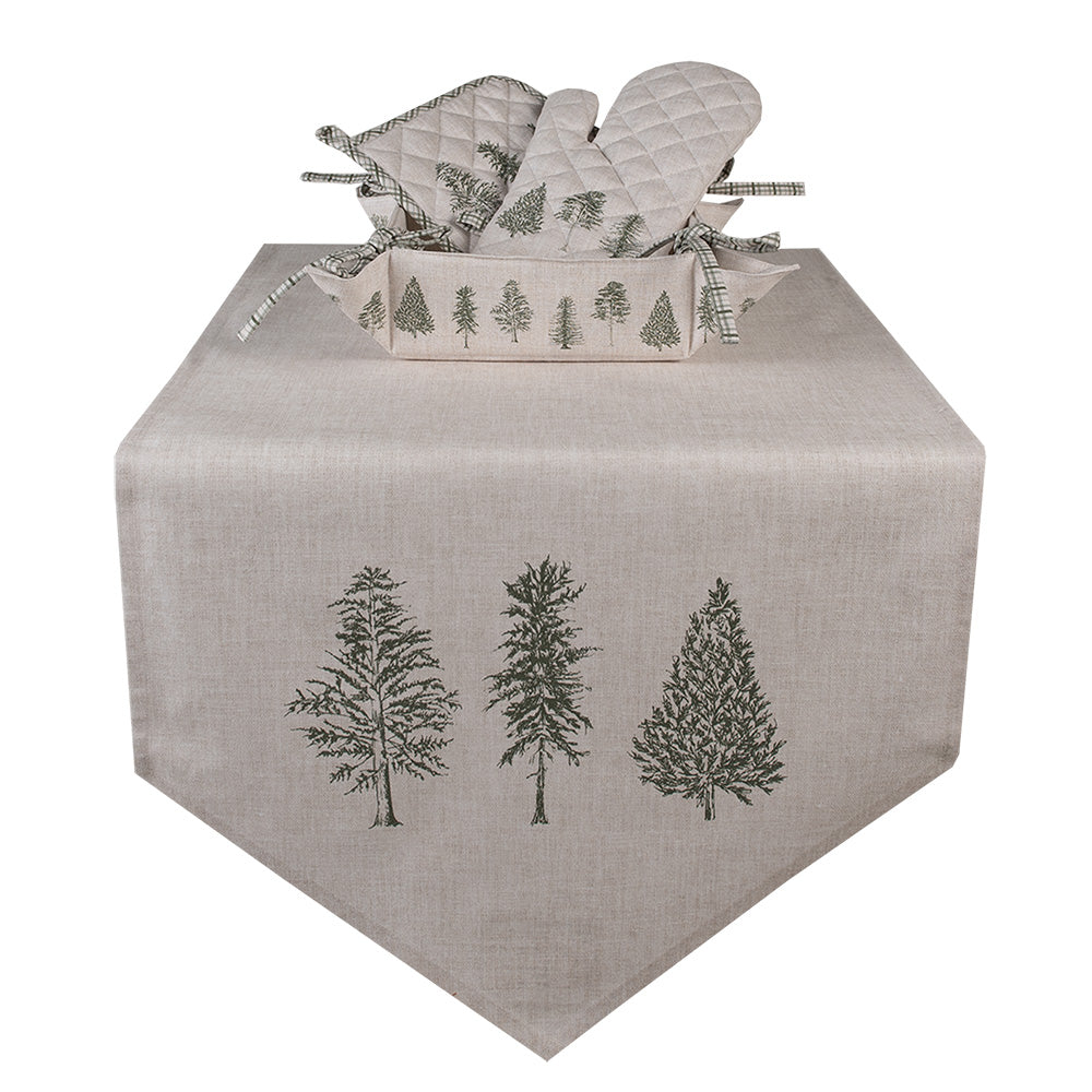 Brotkorb Baumwolle Winterwald Weihnachten Beige-Grün 35x35 cm