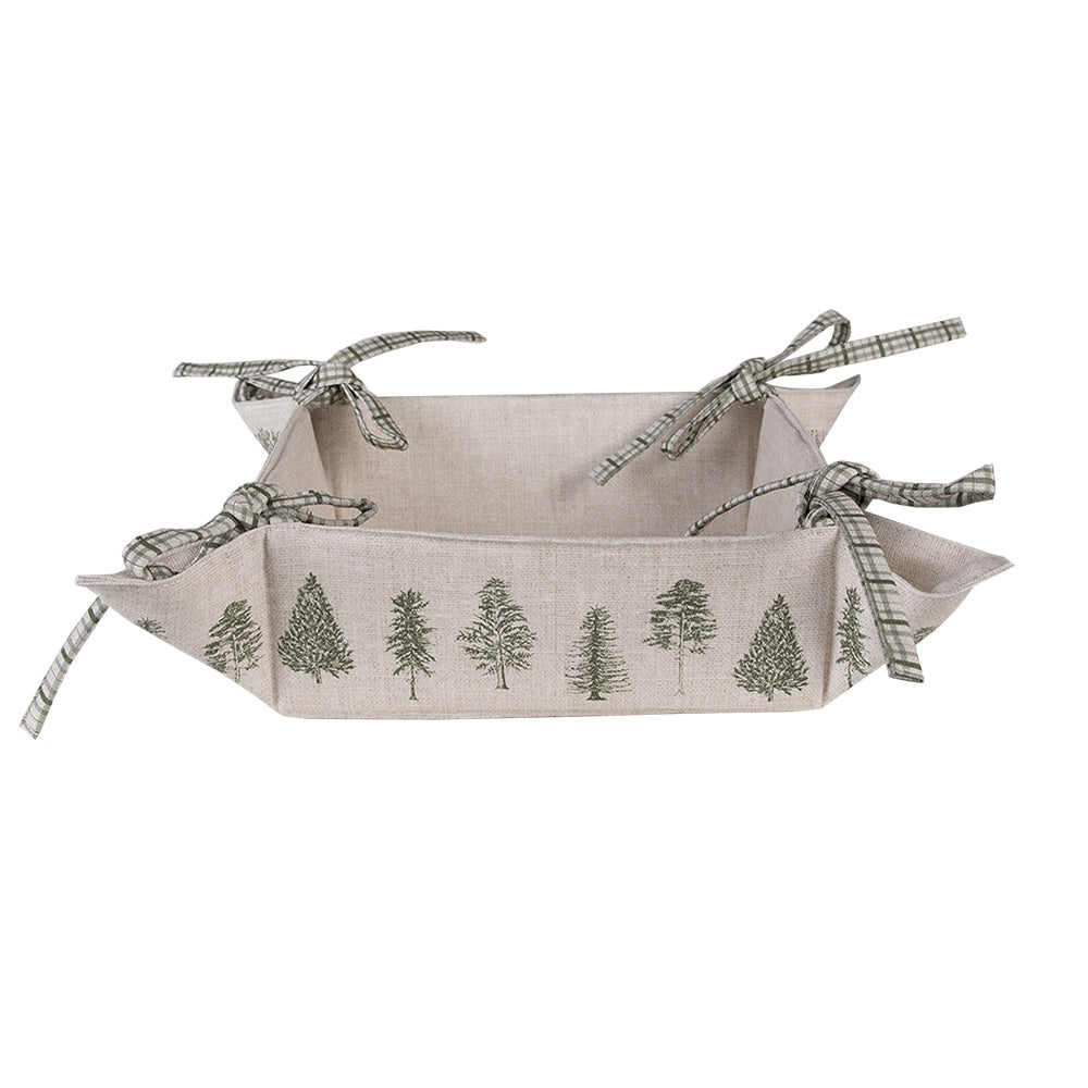 Brotkorb Baumwolle Winterwald Weihnachten Beige-Grün 35x35 cm