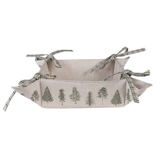 Brotkorb Baumwolle Winterwald Weihnachten Beige-Grün 35x35 cm