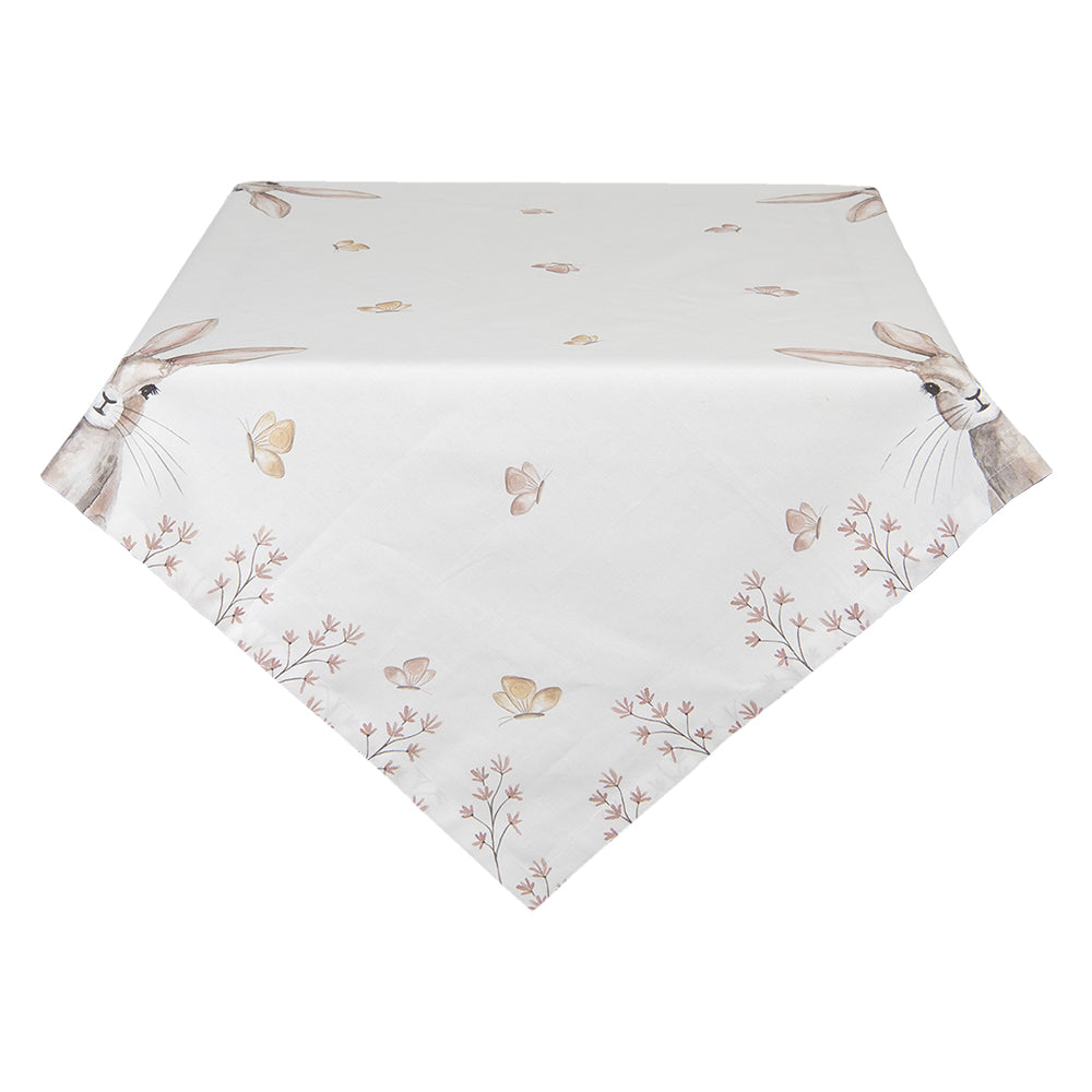 Tablecloth Easter Cotton White Beige Bunny Rabbit Spring