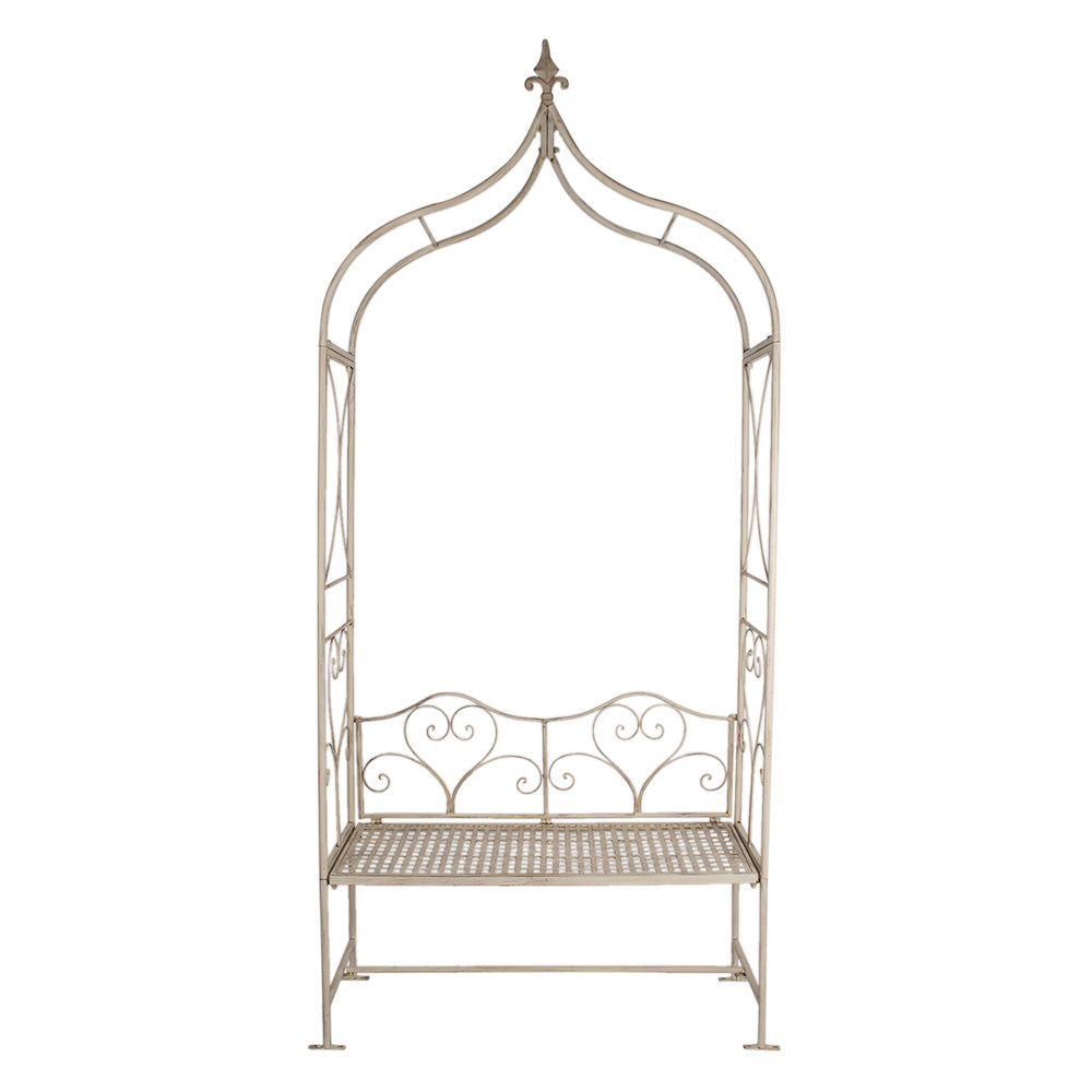 Rosenbogen mit Bank Eisen Beige - Romantische Gartenbank im Shabby Chic Landhausstil