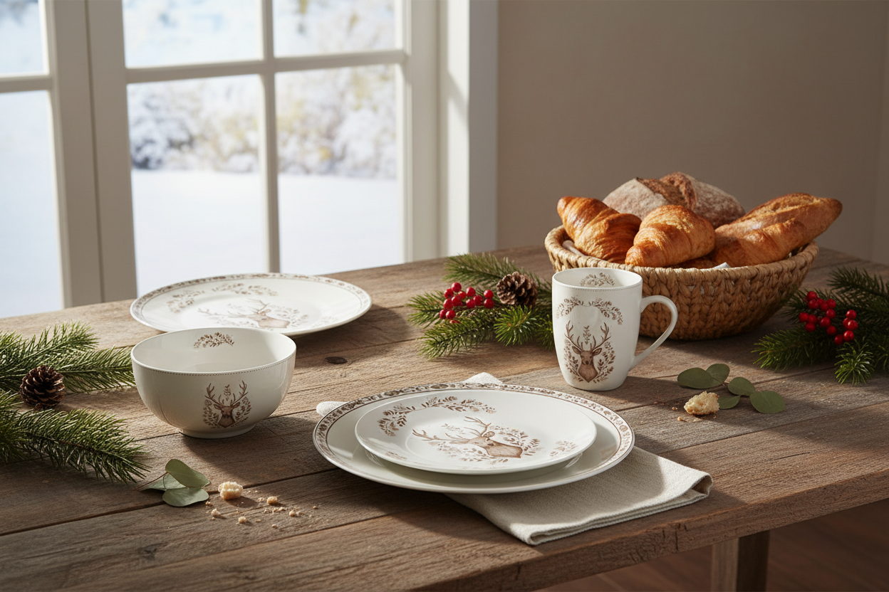 Porzellan Geschirr Set Hirsch Weihnachten - Teller, Tassen & Schalen