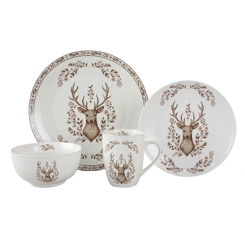 Porzellan Geschirr Set Hirsch Weihnachten - Teller, Tassen & Schalen