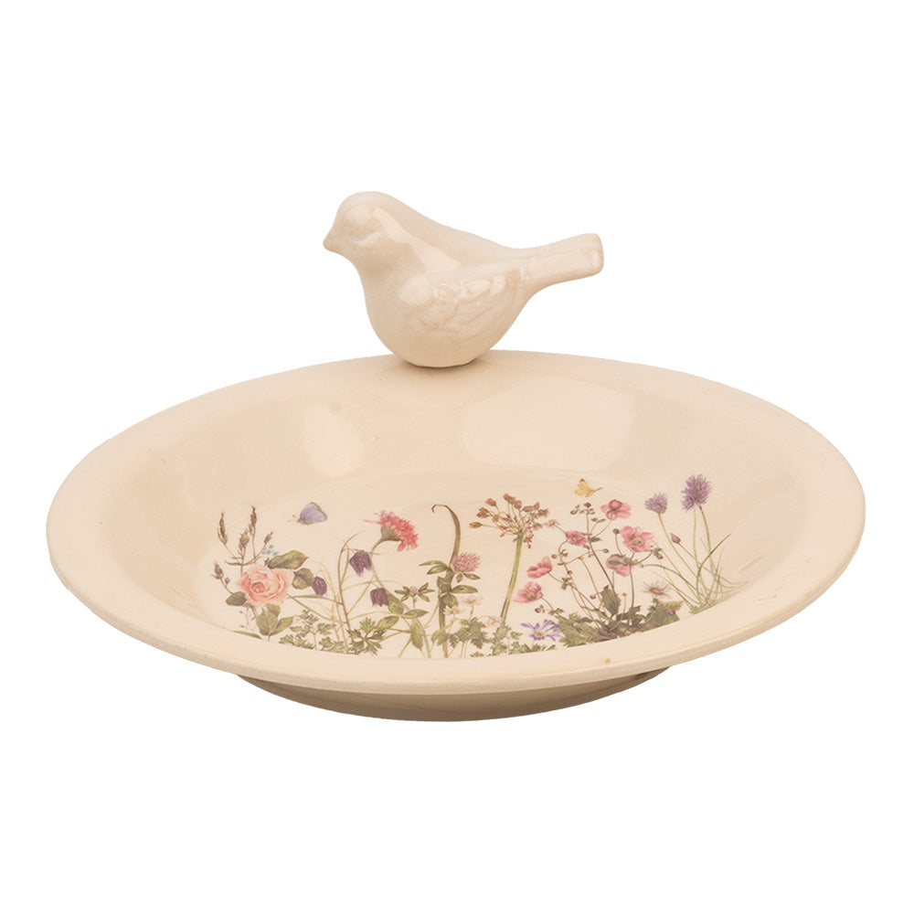 Vogeltränke Keramik Frühlingswiesenmotiv - Insektentränke Landhaus Shabby Chic für Garten & Balkon Groß {{ Shabby Chic und Landhaus Deko }} {{ www.Stein-Alt.de The cosy Cottage }}