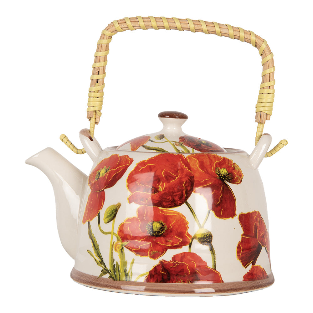 Teekanne aus Keramik inklusive Teesieb, 800 ml mit Blumenmotiv, Landhausstil