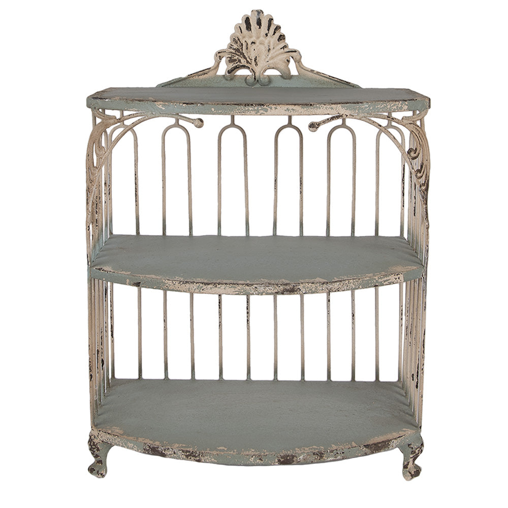 Shabby Chic Metallregal Grün-Beige 38x23x55cm - Vintage Wandregal Landhaus