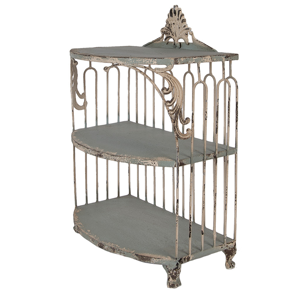 Shabby Chic Metallregal Grün-Beige 38x23x55cm - Vintage Wandregal Landhaus