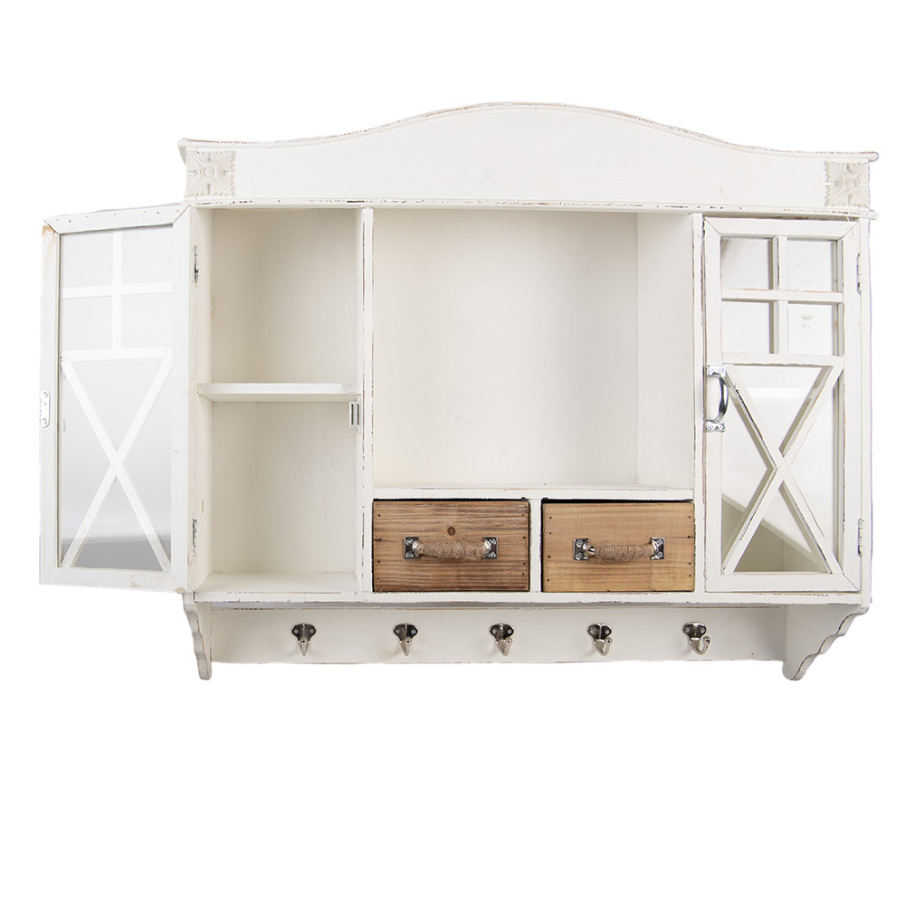 Weißer Hängeschrank aus Holz mit Schubladen und Haken - Landhausstil Shabby Chic