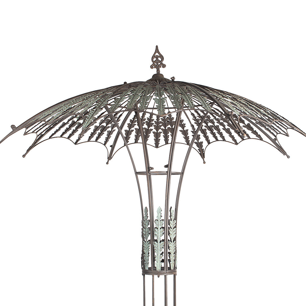 Runde Gartenbank mit Rankhilfe und Sonnenschirm - Romantische Metall Sitzbank Braun