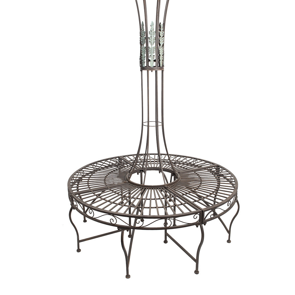 Runde Gartenbank mit Rankhilfe und Sonnenschirm - Romantische Metall Sitzbank Braun