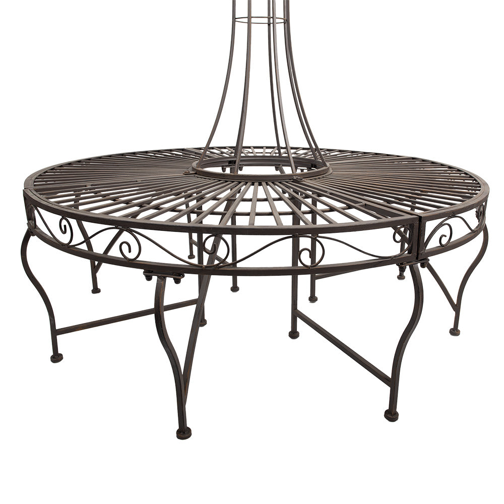 Runde Gartenbank mit Rankhilfe und Sonnenschirm - Romantische Metall Sitzbank Braun