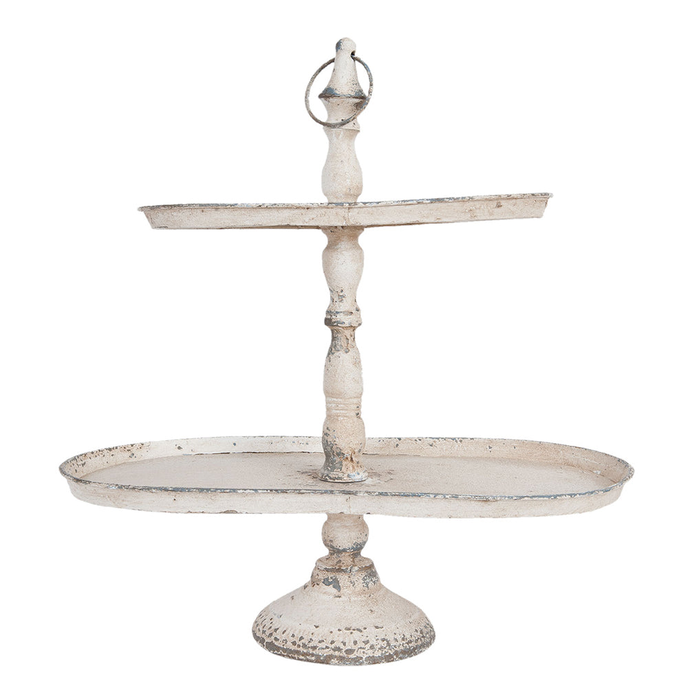 Ovale Etagere Metall Beige - Zweistöckig Shabby Chic Vintage Landhaus