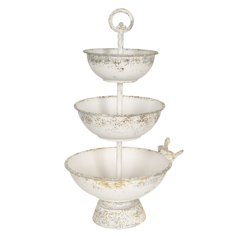 Dreistöckige Etagere Weiß - Shabby Chic Obstschale Metall