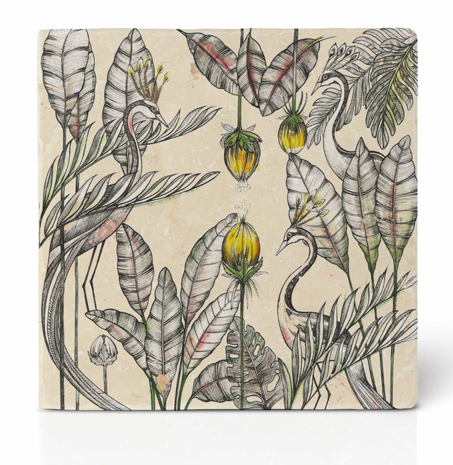 Tassenuntersetzer aus Keramik mit verschiedenen Dschungelmotiven