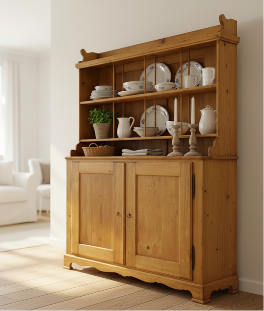 Mobile da cucina antico, stile guglielmino, in legno tenero, 1870-1915, restaurato 