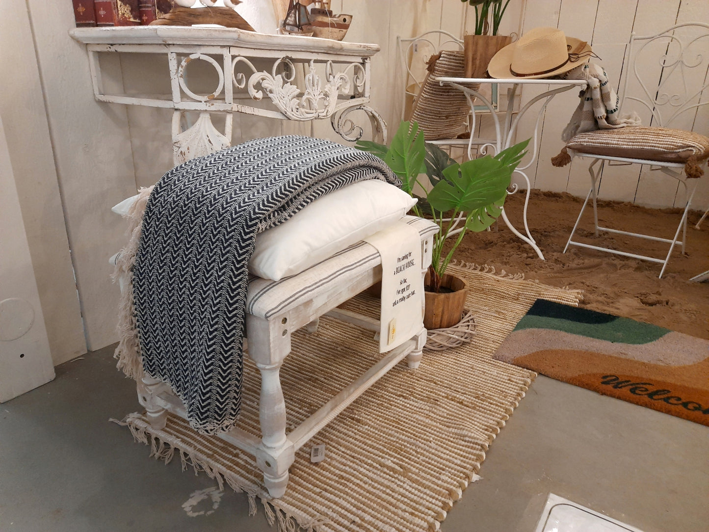 Baumwolldecke Blau-Weiß Zickzack 150x125cm - Plaid Landhausstil