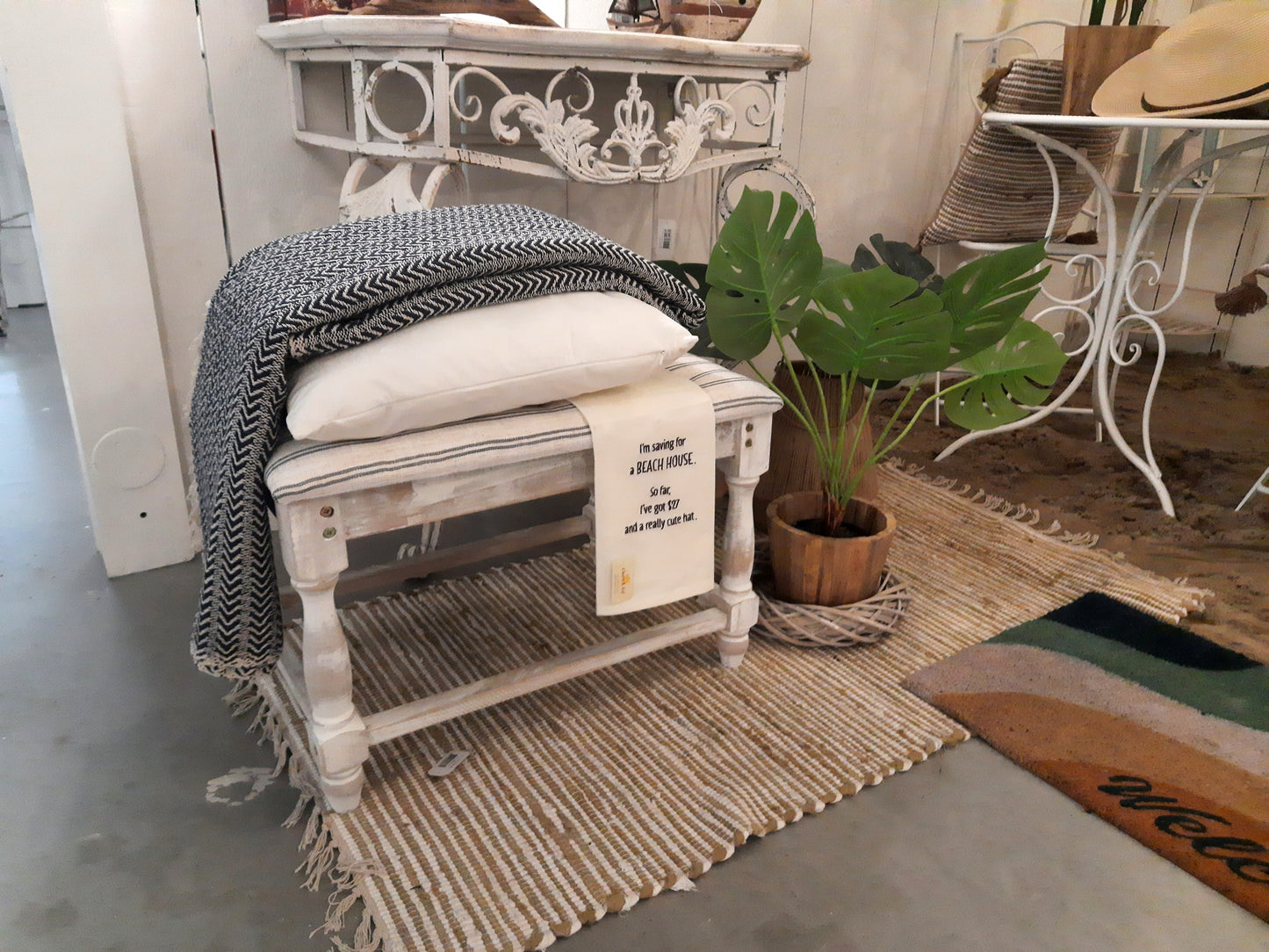 Baumwolldecke Blau-Weiß Zickzack 150x125cm - Plaid Landhausstil