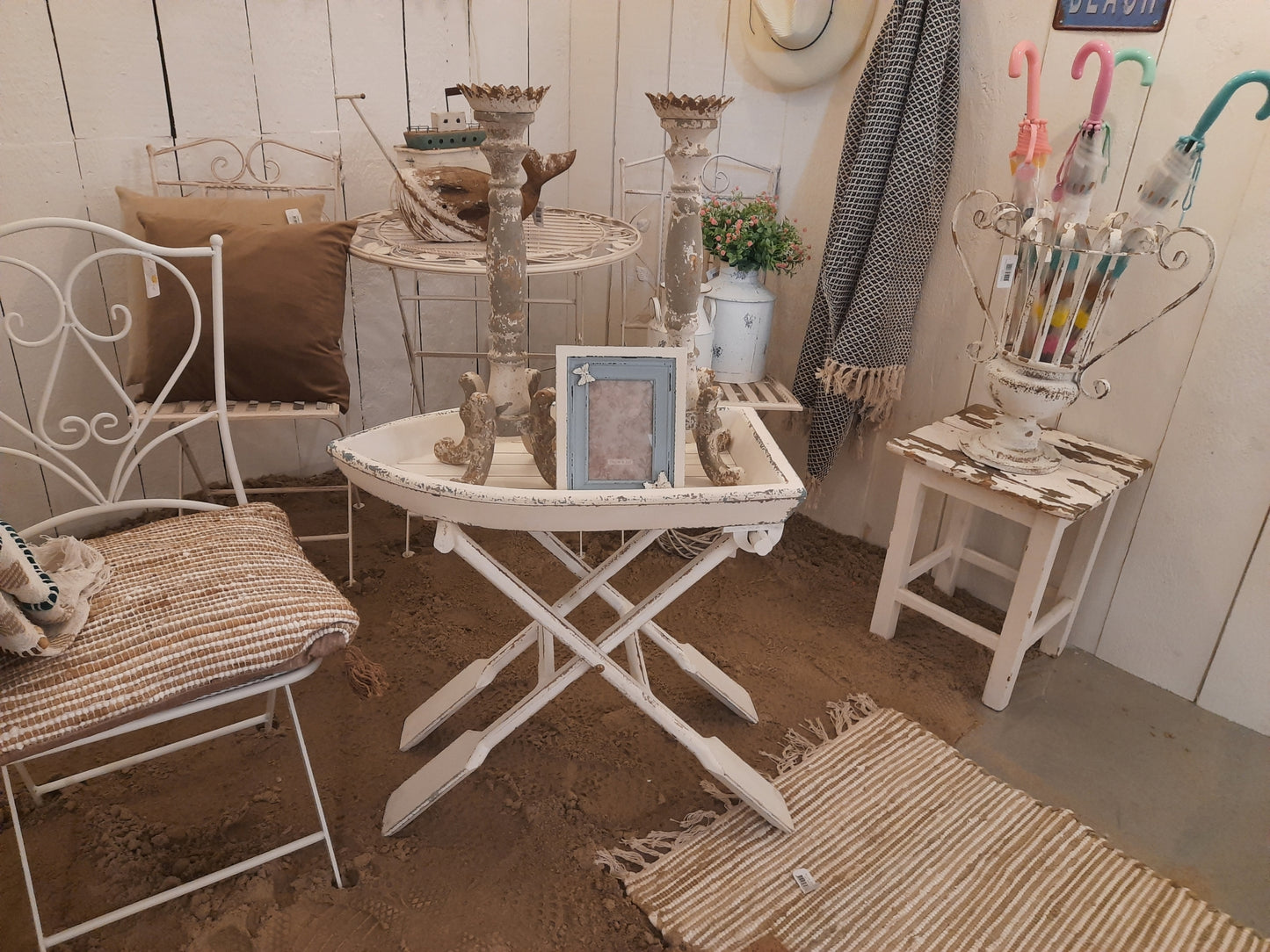 Klappbarer Beistelltisch Boot Weiß - Shabby Chic Landhaus