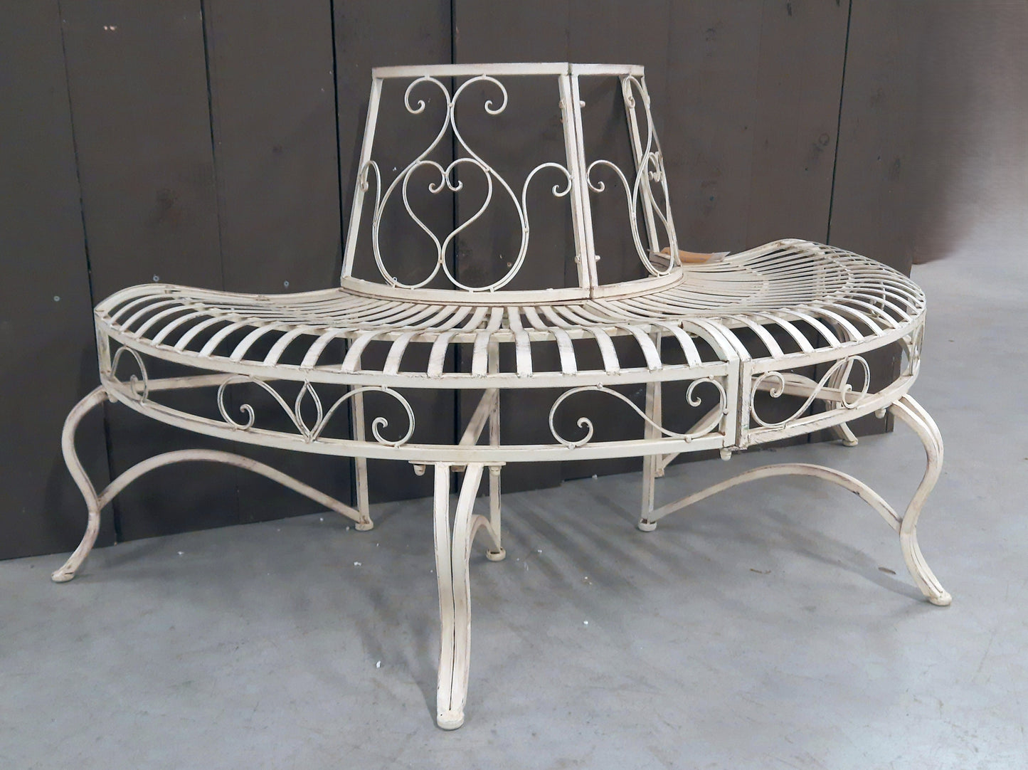 Halbrunde Baumbank Antikweiß - Gartenbank Eisen Landhausstil