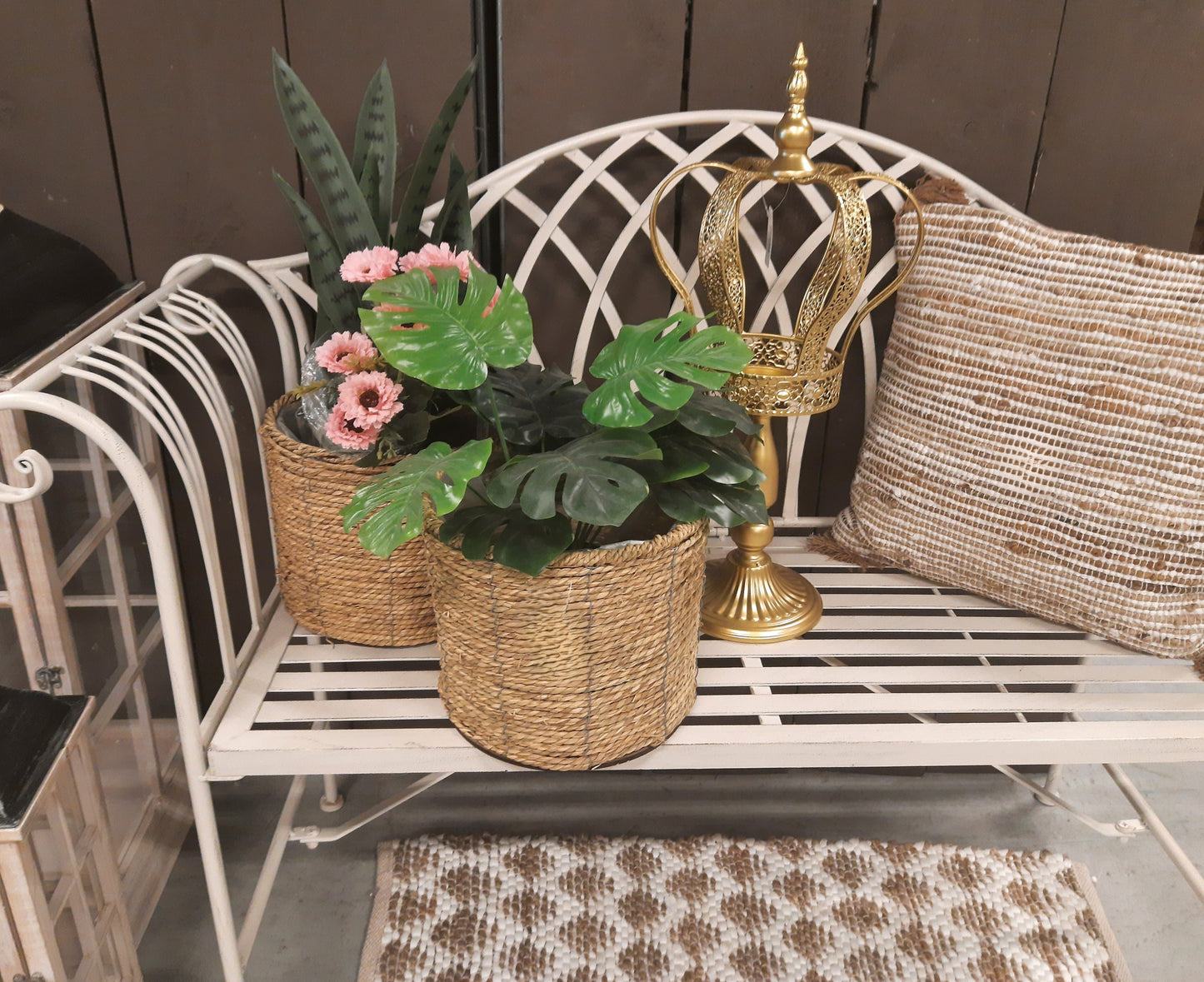 Fioriera in alghe marine in vaso marrone per interni in stile boho country house Clayre &amp; Eef