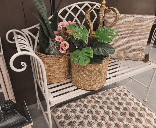 Fioriera in alghe marine in vaso marrone per interni in stile boho country house Clayre &amp; Eef