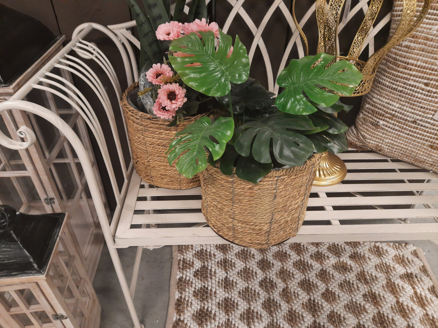 Fioriera in alghe marine in vaso marrone per interni in stile boho country house Clayre &amp; Eef