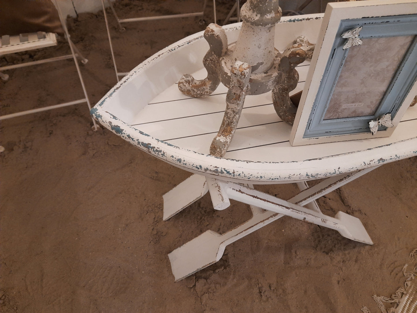 Klappbarer Beistelltisch Boot Weiß - Shabby Chic Landhaus