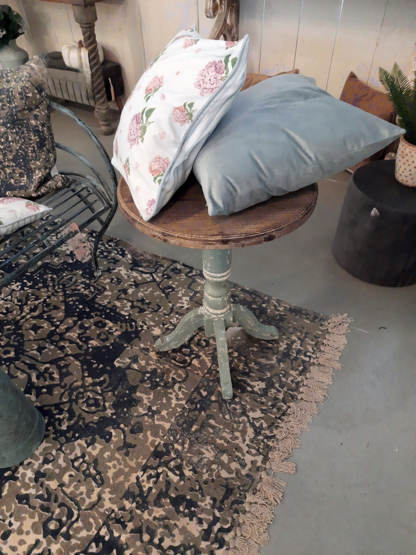 Runder Beistelltisch Holz Blau-Grau 48cm - Shabby Chic Landhaus