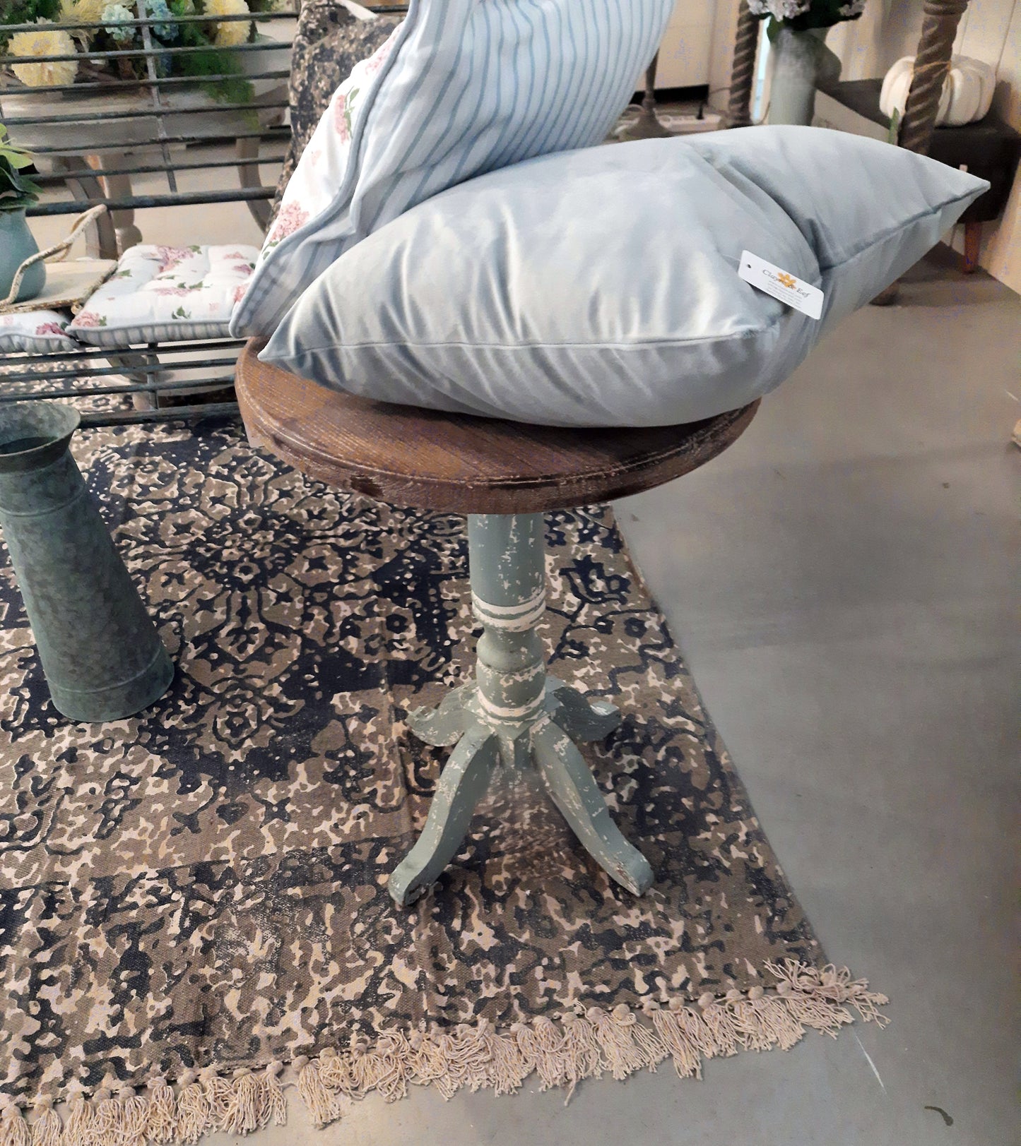 Runder Beistelltisch Holz Blau-Grau 48cm - Shabby Chic Landhaus