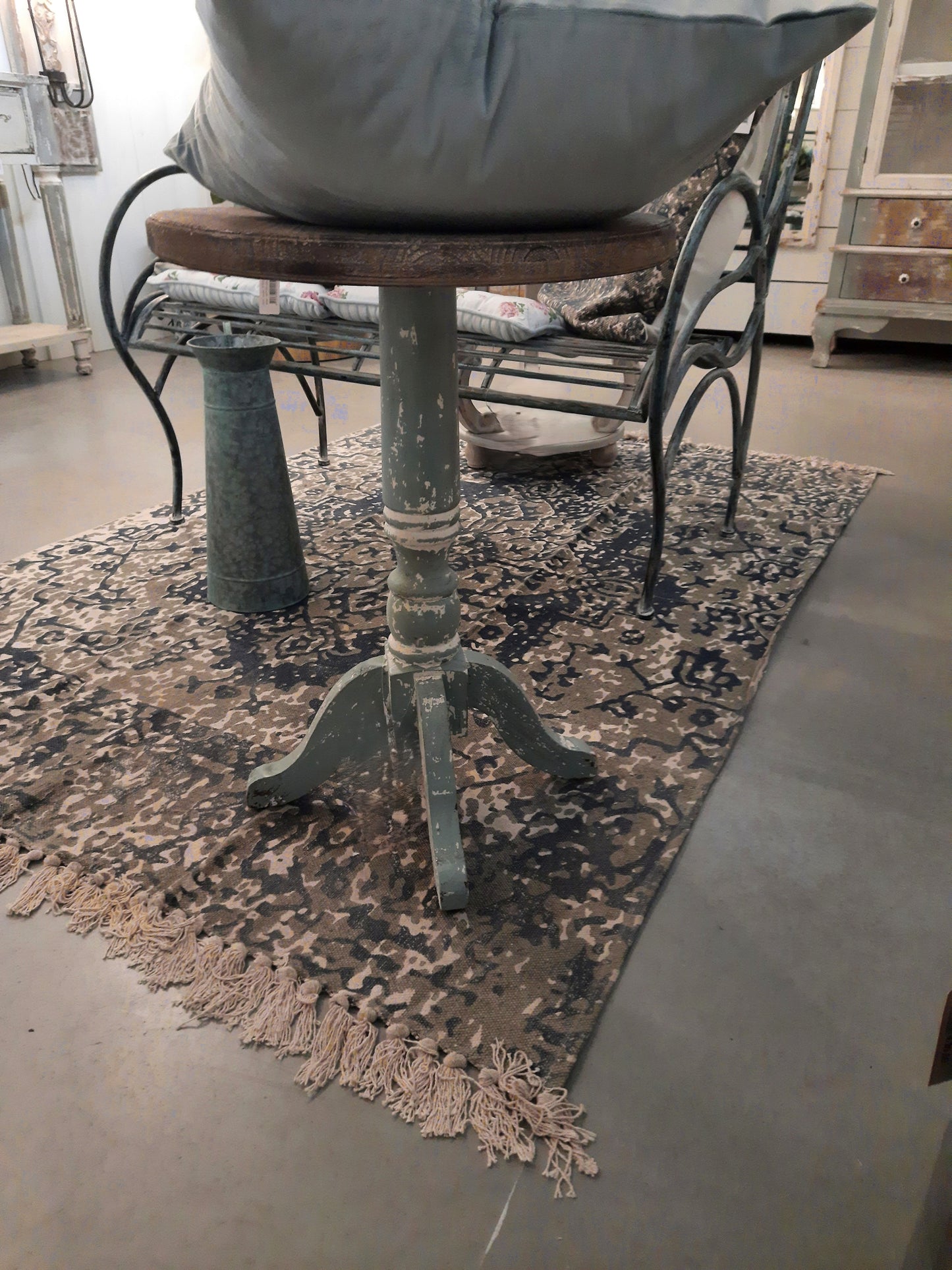 Runder Beistelltisch Holz Blau-Grau 48cm - Shabby Chic Landhaus