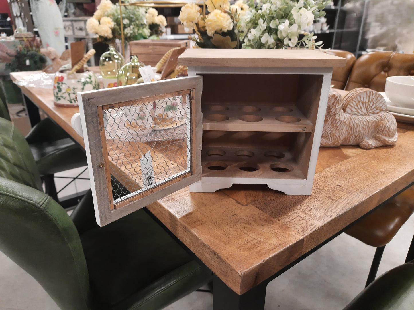 Eierschrank Weiß Holz Landhausstil – Eierhalter für 12 Eier Vintage Shabby Chic