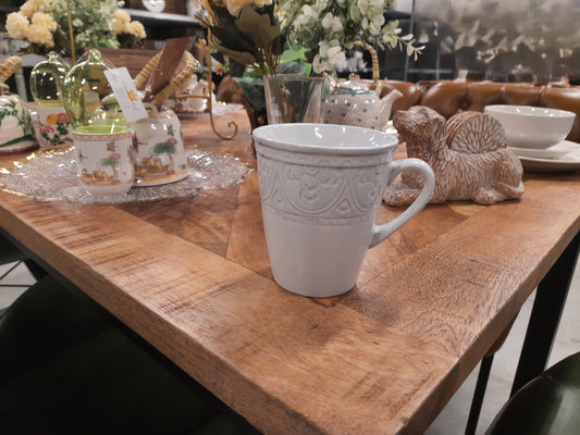 Maxi Becher Landhausstil Weiß 450ml - Keramik Tasse Shabby Chic