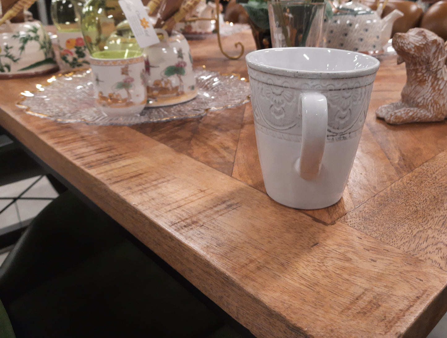 Maxi Becher Landhausstil Weiß 450ml - Keramik Tasse Shabby Chic